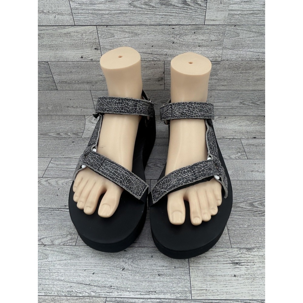 Teva Flatform Universal Shoes Womens Size 9 Black Crackle Strap Platform Sandals